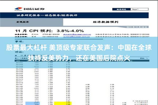 股票最大杠杆 美顶级专家联合发声：中国在全球扶持反美势力，还在美国后院点火