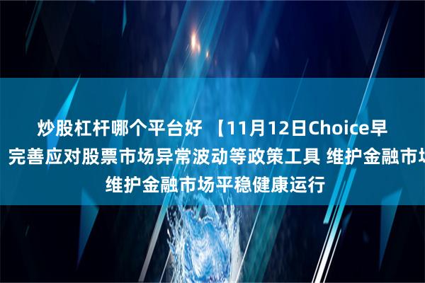 炒股杠杆哪个平台好 【11月12日Choice早班车】潘功胜：完善应对股票市场异常波动等政策工具 维护金融市场平稳健康运行